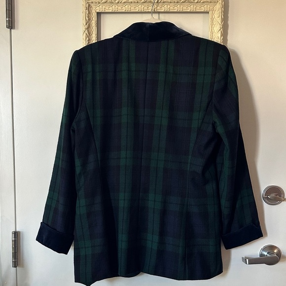 KASPER FOR A.S.L. | Vintage Purple Green & Blue Plaid Blazer with Velour Detail - Picture 12 of 16